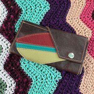 Colorful Hand Crafted Abstract Leaf Leather Wallet